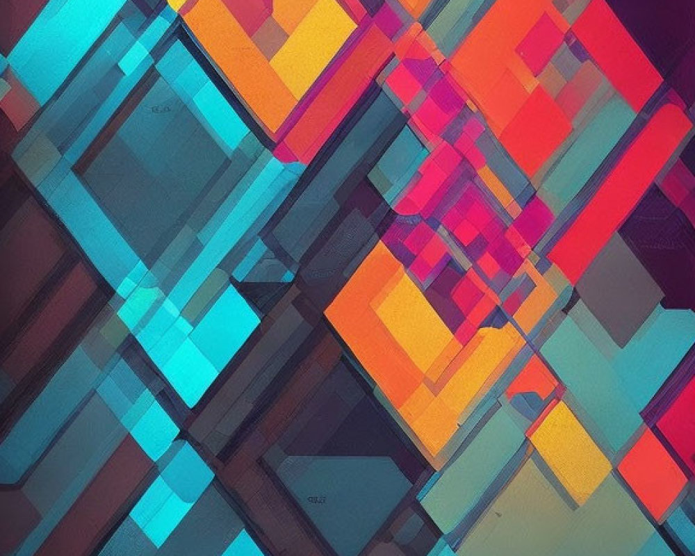 Colorful Abstract Art with Overlapping Geometric Shapes in Blue, Pink, Orange & Yellow