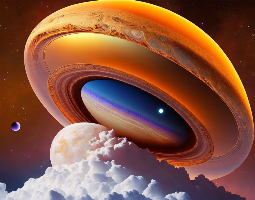 Detailed Saturn dominates vibrant space scene