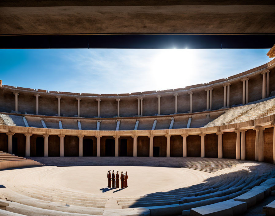 Ancient amphitheater scene with group of people