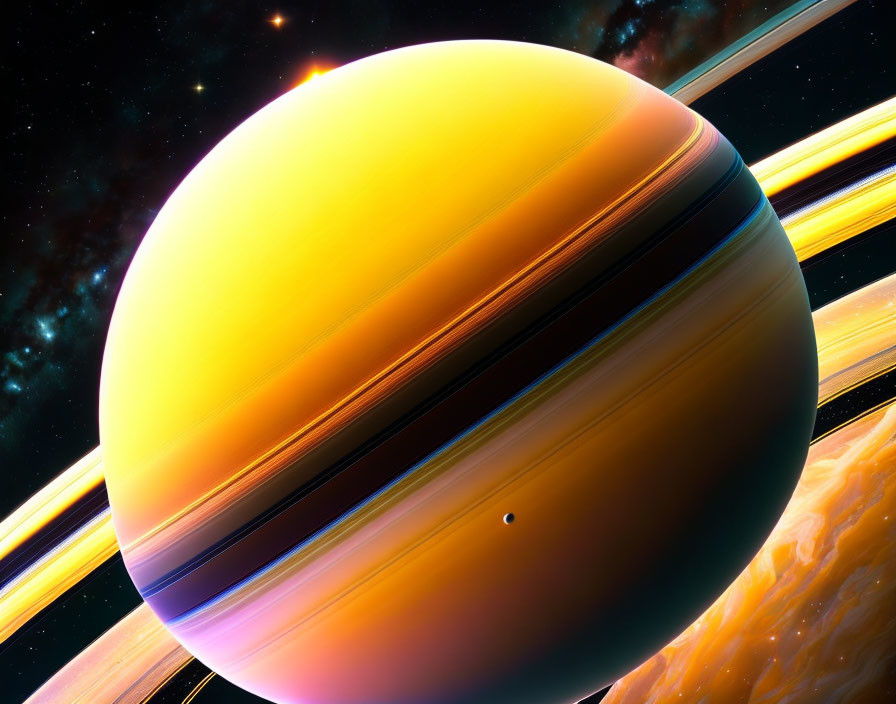 Colorful Saturn Illustration with Rings in Starry Space