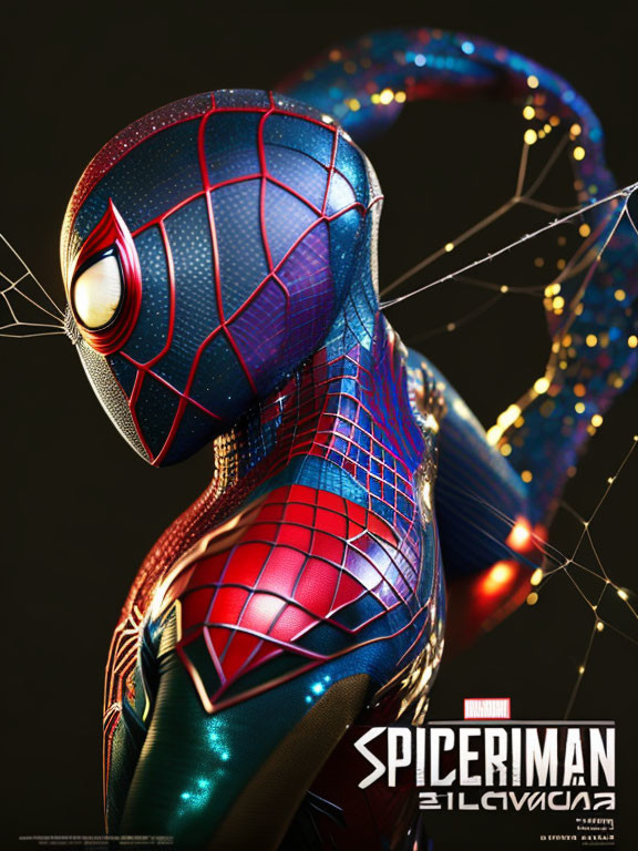 Detailed Spider-Man in dynamic pose with glowing eyes on dark background