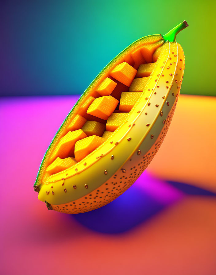 Digitally Manipulated Banana with Zipper on Chequered Interior Background