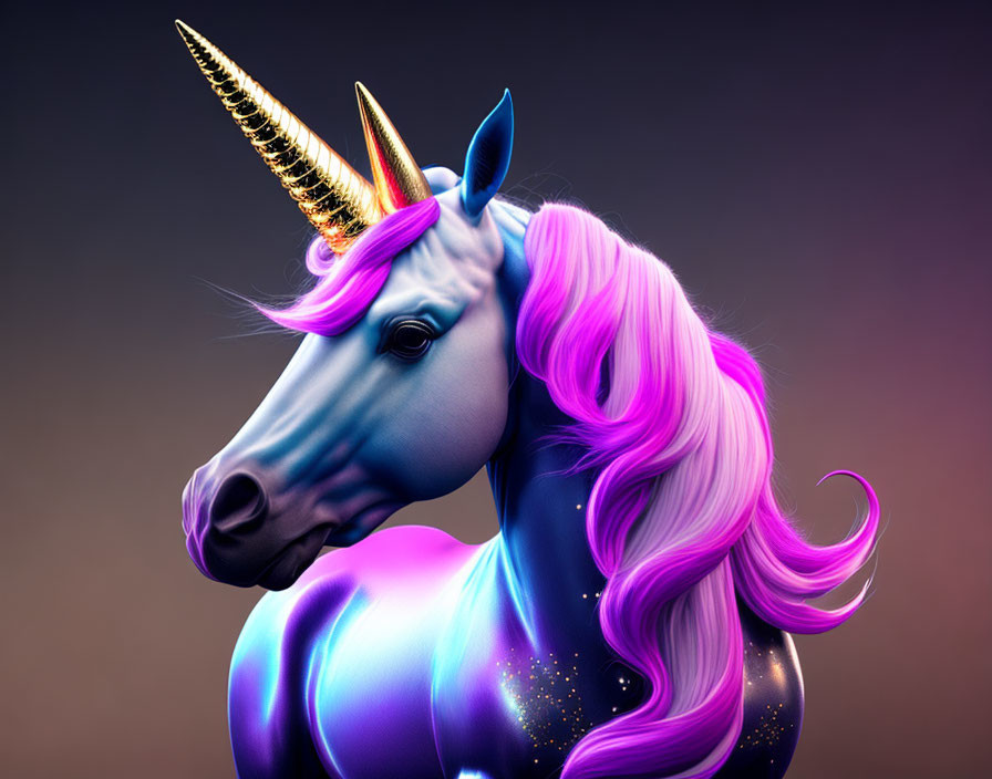 Colorful Unicorn Artwork with Golden Horn and Purple Mane