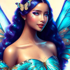 Fantasy woman with butterfly wings and blue hues