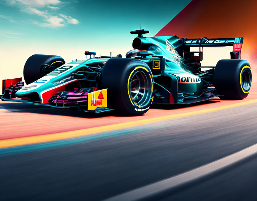 Modern Formula 1 car racing on track with vibrant motion blur