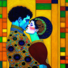 Colorful Couple Embrace Artwork with Intricate Patterns