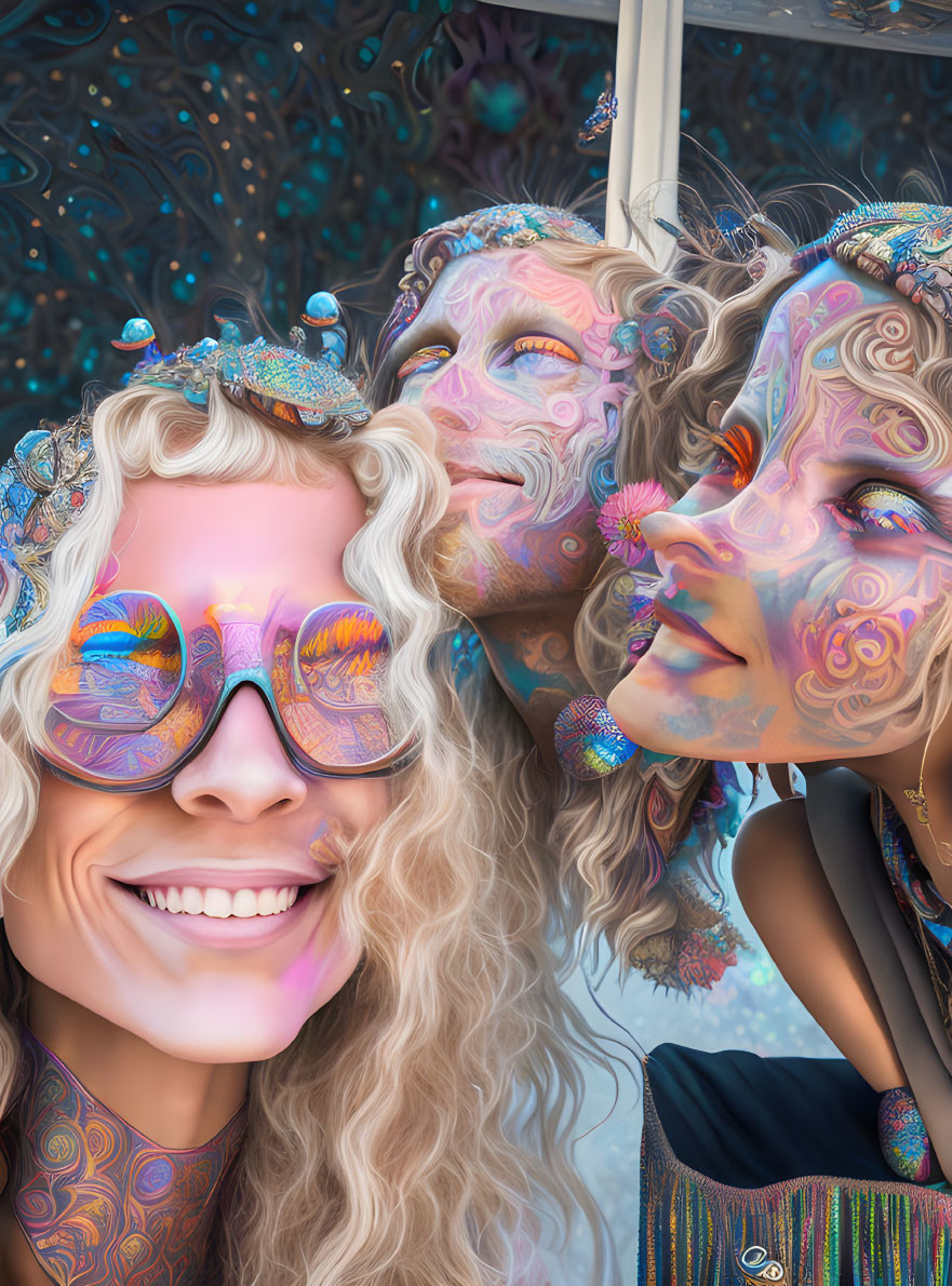 Colorful Psychedelic Faces Wearing Rainbow Sunglasses