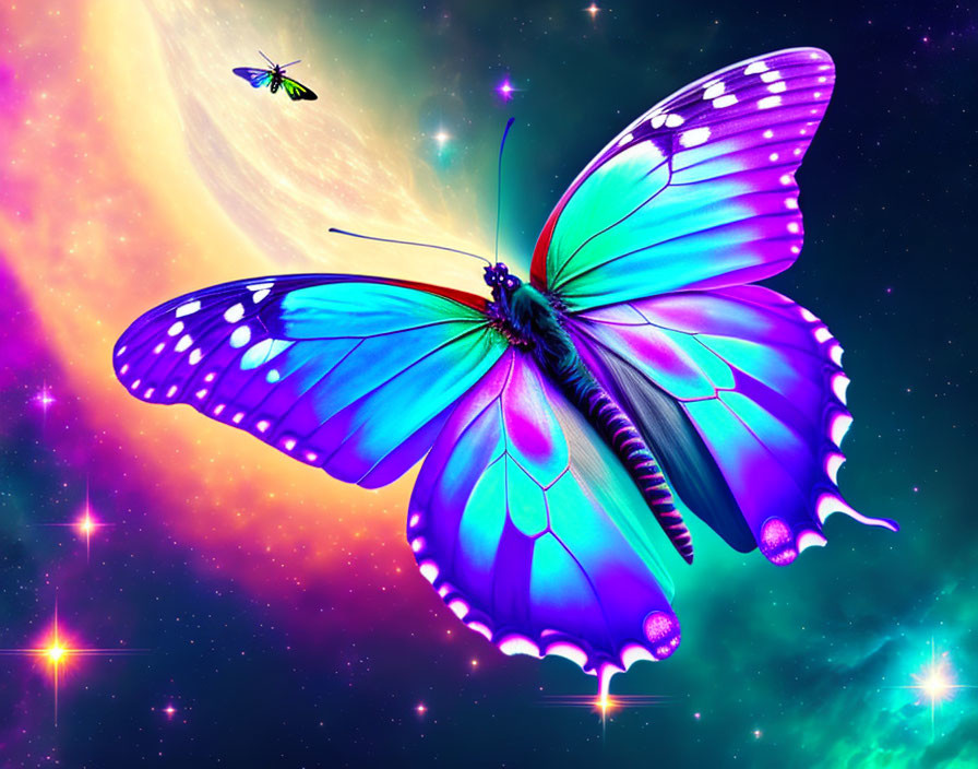 Colorful Butterfly Art with Galaxy Background