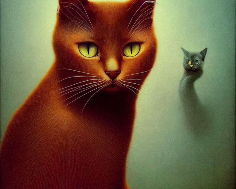 Illustration of Large Orange Cat with Small Grey Cat in Background