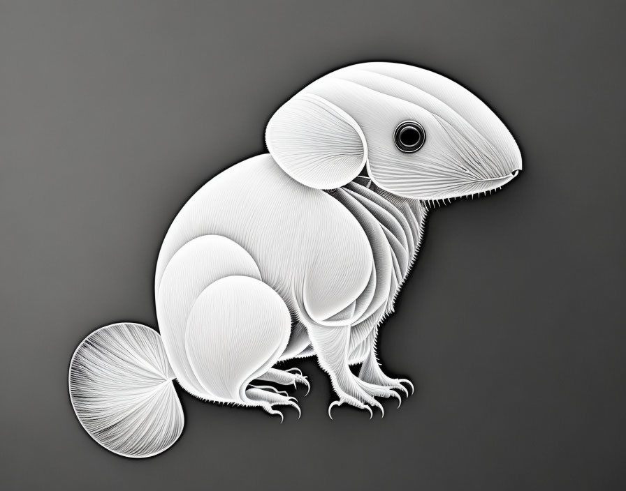 Stylized chameleon artwork with white shapes on grey background