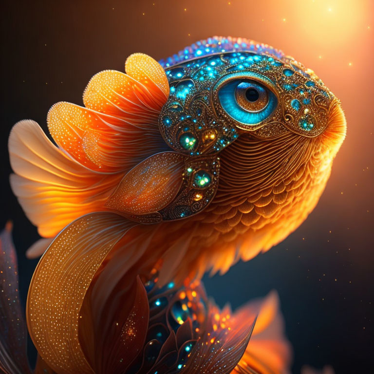 Colorful Stylized Bird Artwork with Detailed Eye and Intricate Patterns