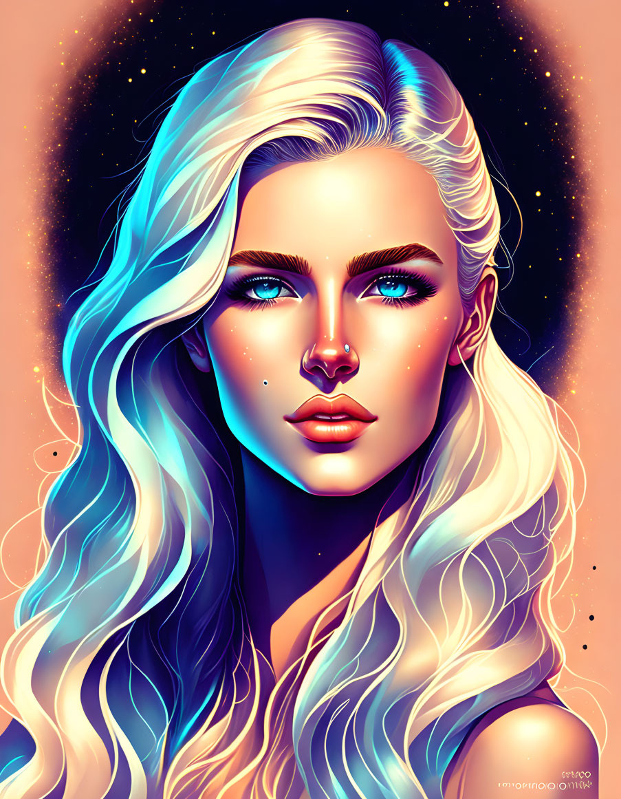 Blonde-haired woman in cosmic digital art