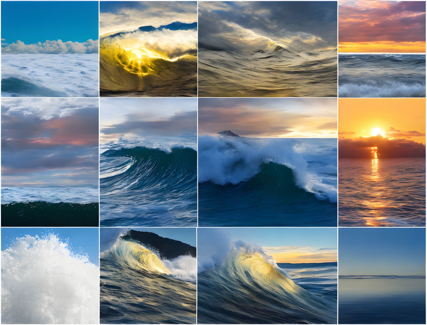 Ocean Waves Collage: Sunsets and Powerful Crashes