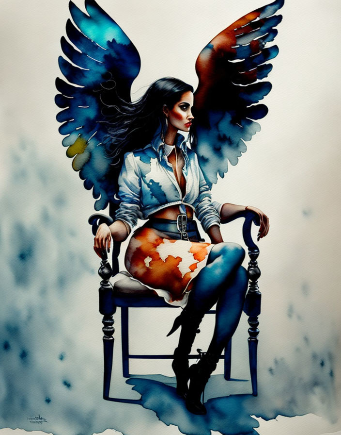 Colorful Wings Woman Painting Sitting on Globe Chair