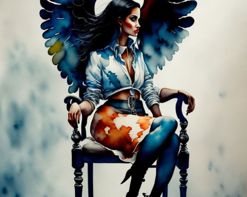 Colorful Wings Woman Painting Sitting on Globe Chair