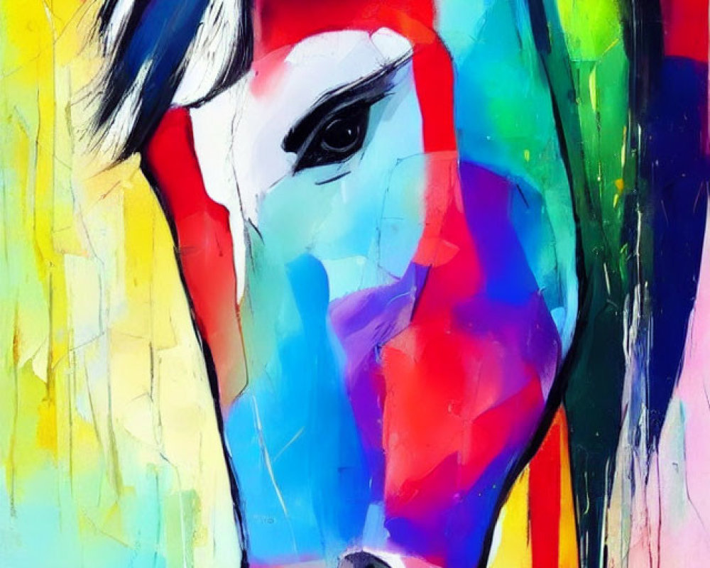 Colorful Abstract Horse Face Painting with Vibrant Strokes