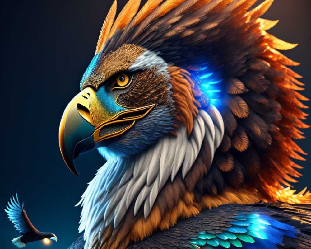 Colorful Digital Artwork Featuring Eagles on Dark Background