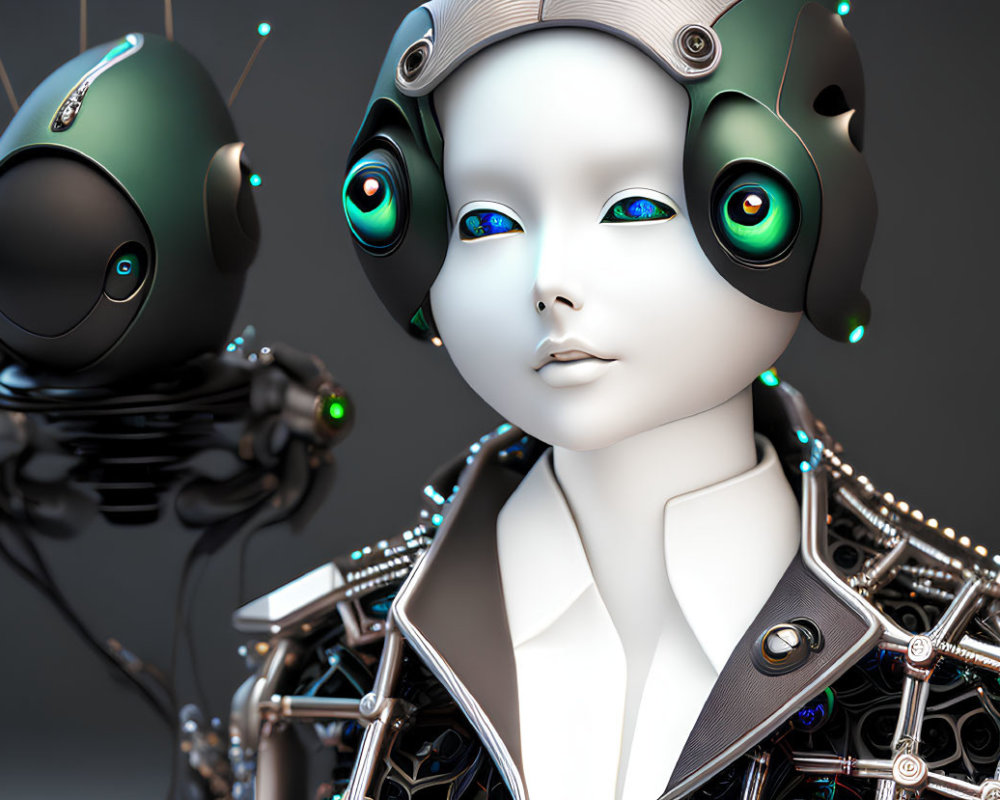 Sleek White and Black Futuristic Humanoid Robot with Glowing Blue Eyes