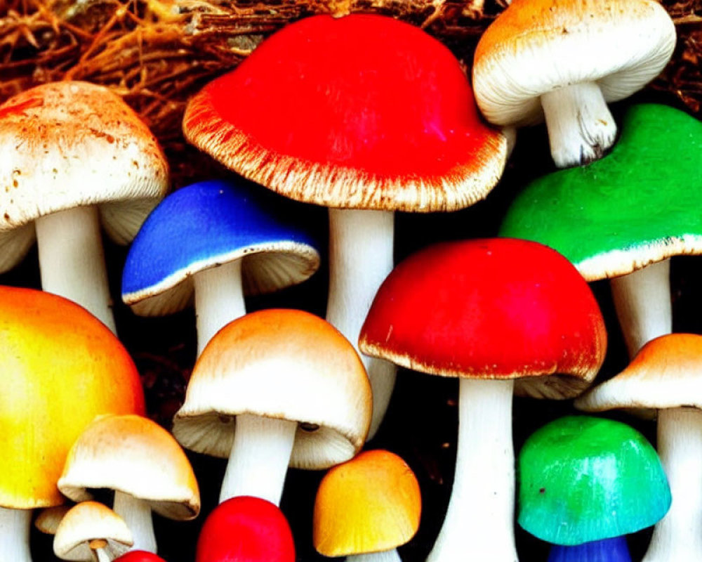 Colorful Mushroom Varieties on Textured Background