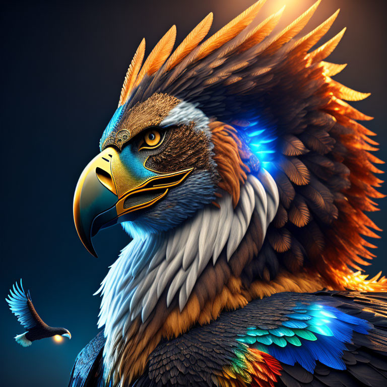 Colorful Digital Artwork Featuring Eagles on Dark Background