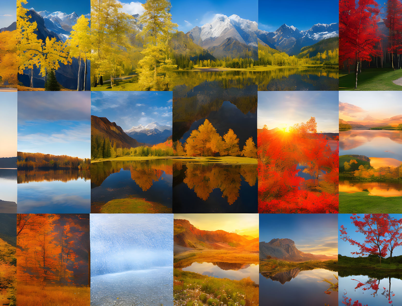 Diverse Autumn Landscapes with Vibrant Foliage & Mountain Backdrops