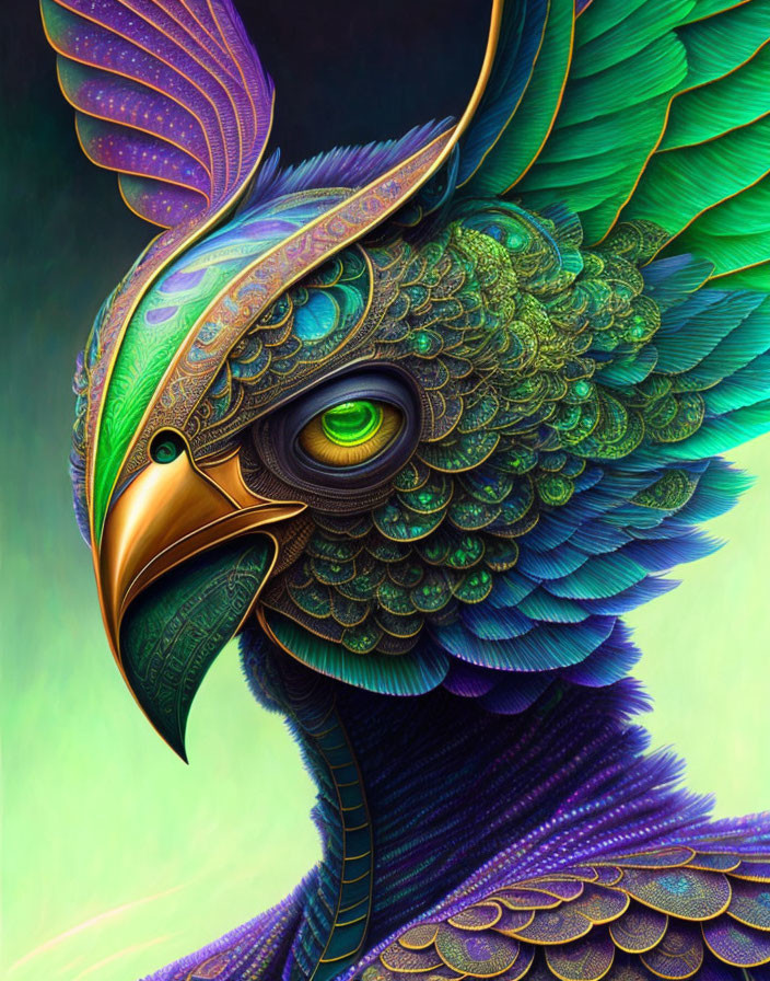 Vibrant digital artwork of stylized bird with colorful feathers.