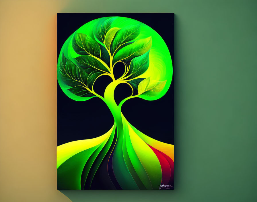 Colorful Stylized Tree Artwork on Dark Background