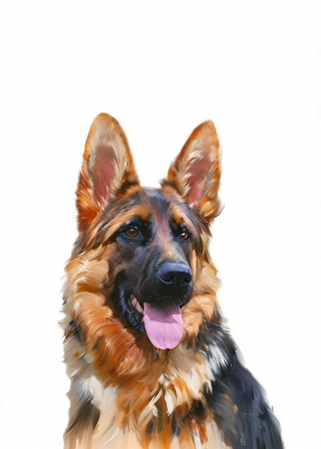 German Shepherd portrait with tongue out on light background