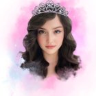 Young Woman Portrait with Floral Crown in Soft Watercolor Hues