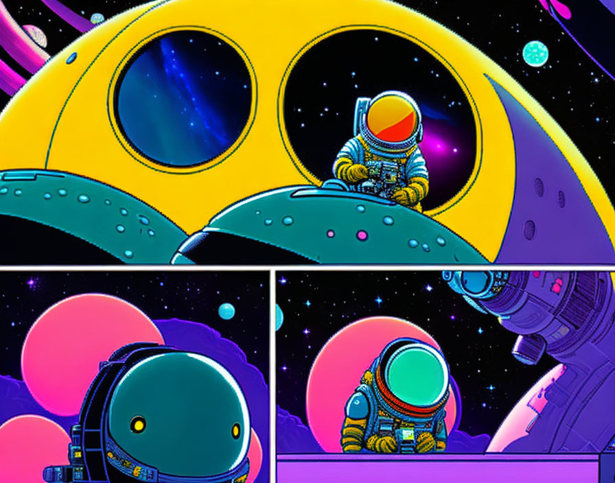 Vibrant astronaut illustration in cosmic space