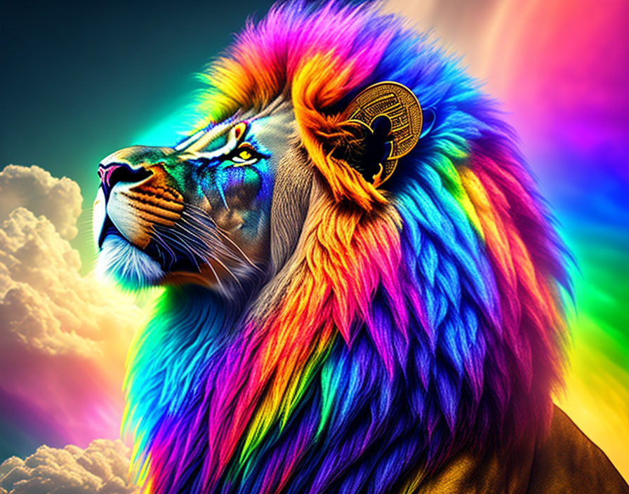 Colorful Lion with Rainbow Mane in Dreamlike Artistic Style