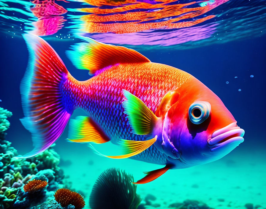 Colorful Tropical Fish Swimming Near Coral Reef in Sunlit Waters