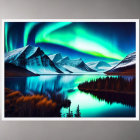 Aurora Borealis Canvas Print: Mountain Landscape with Lake & Pine Trees