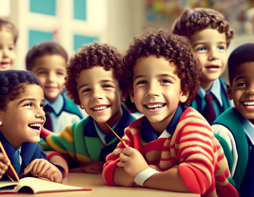 Group of Smiling Children in School Uniforms