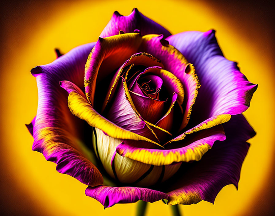 Vividly Colored Rose with Purple Edges and Yellow Highlights