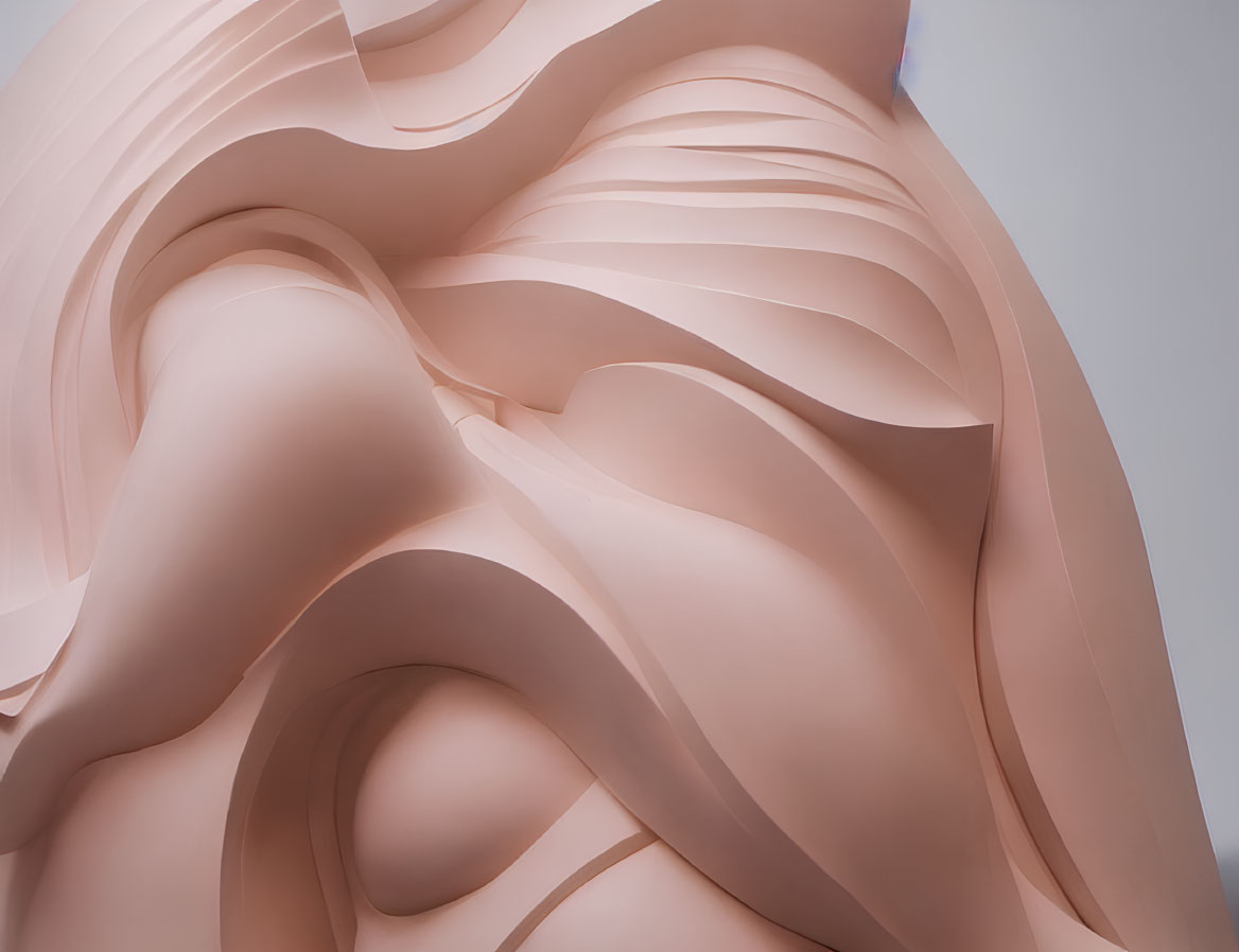 Peach-Colored Abstract Wavy Structure on Soft Blue Background