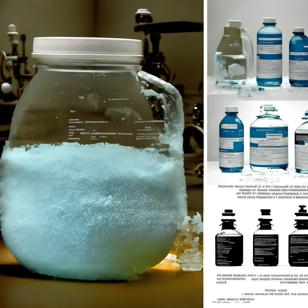 Close-up of overflowing jar with frothy substance in laboratory setting