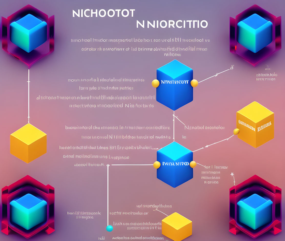 Abstract 3D Infographic: Shapes and Lines with Nonsensical Text on Purple Background