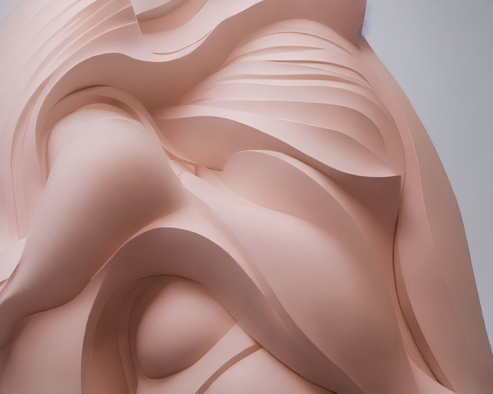 Peach-Colored Abstract Wavy Structure on Soft Blue Background