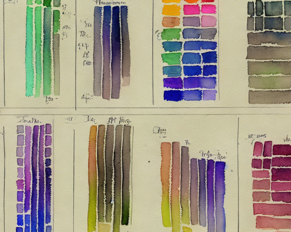 Watercolor Chart: Labeled Color Swatches on Textured Paper