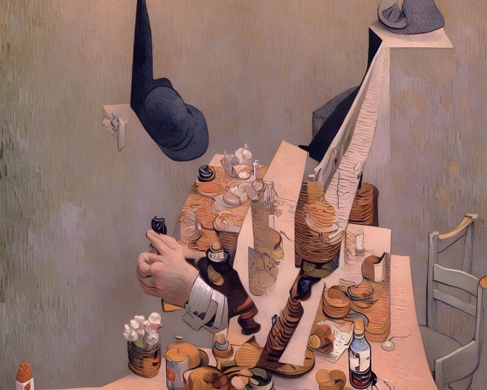 Surreal Artwork: Floating Witch Hats, Syrup-Pouring Hands, Breakfast Items