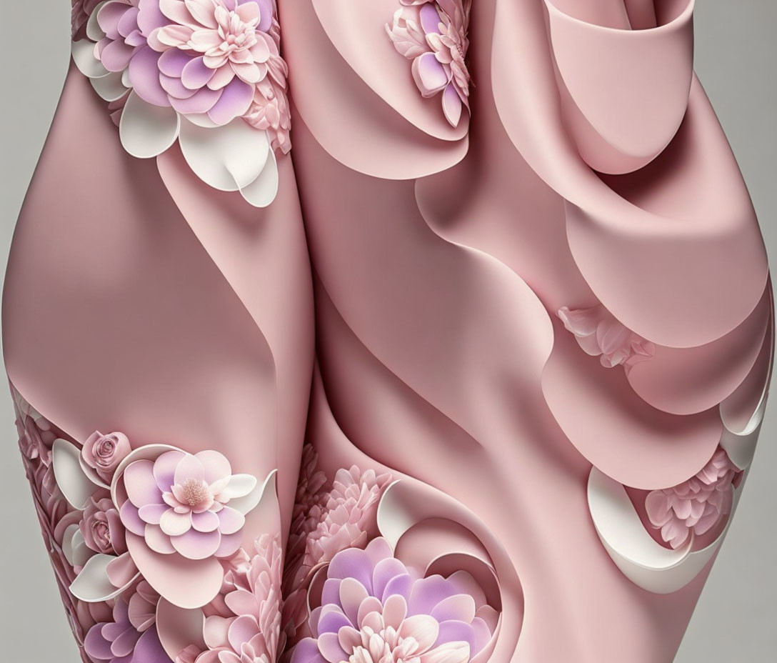 Abstract Pink Floral Patterns and Flowing Shapes in Soft Pastel Palette