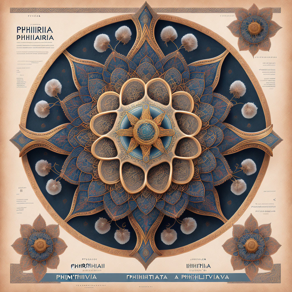 Symmetrical ornate mandala with intricate geometric and floral motifs in earthy tones