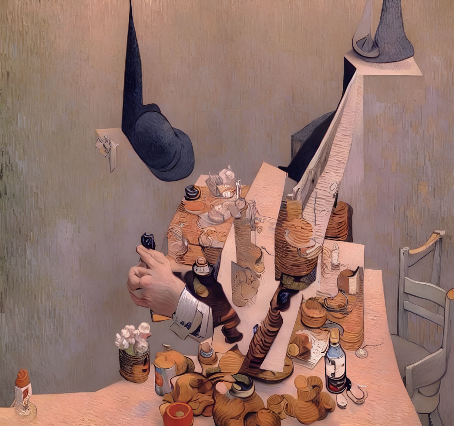 Surreal Artwork: Floating Witch Hats, Syrup-Pouring Hands, Breakfast Items