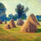 Serene Landscape with Haystacks and Wildflowers