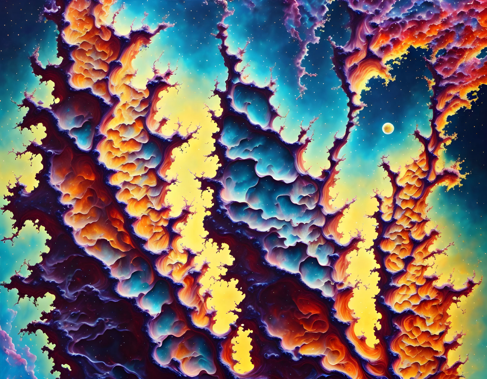 Colorful Abstract Art: Cosmic Landscape with Fractal Patterns