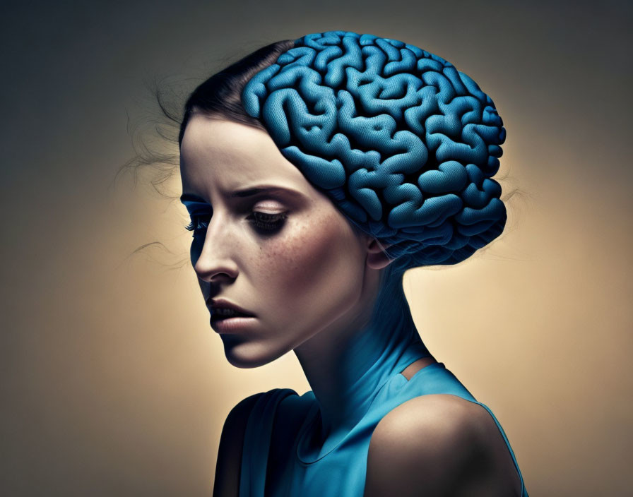 Profile of Woman with Brain-Styled Hair on Moody Background