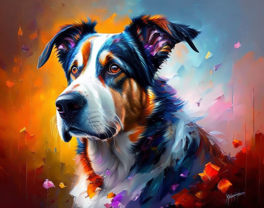 Colorful Digital Painting of Dog with Bright Abstract Background