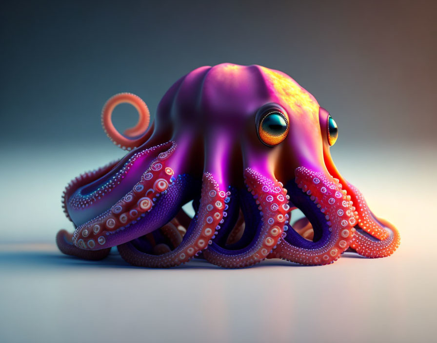 Colorful Cartoon Octopus with Expressive Eyes and Detailed Suction Cups