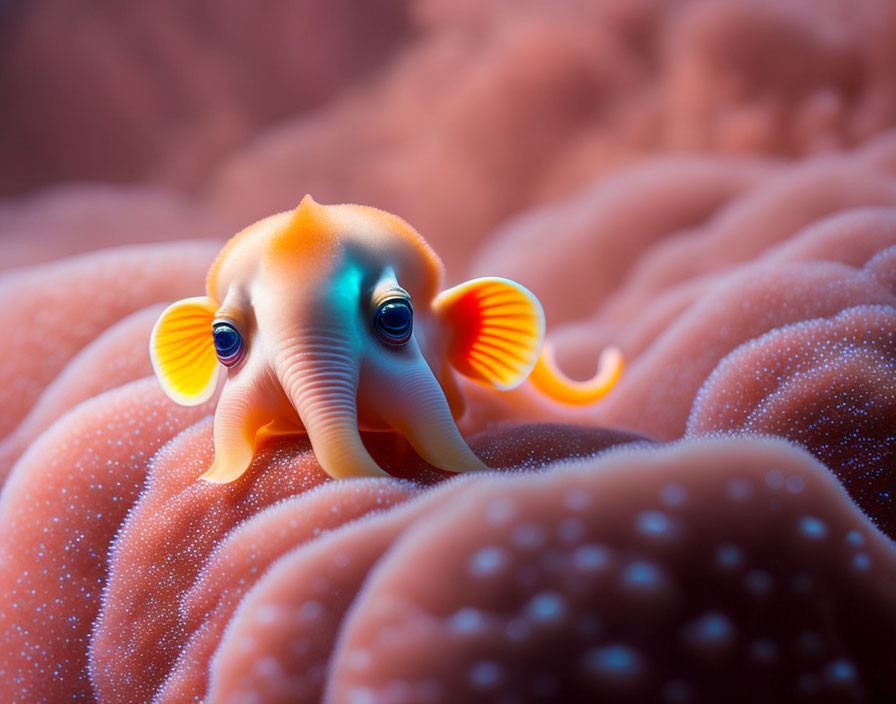 Cartoon-style octopus with expressive eyes on coral texture